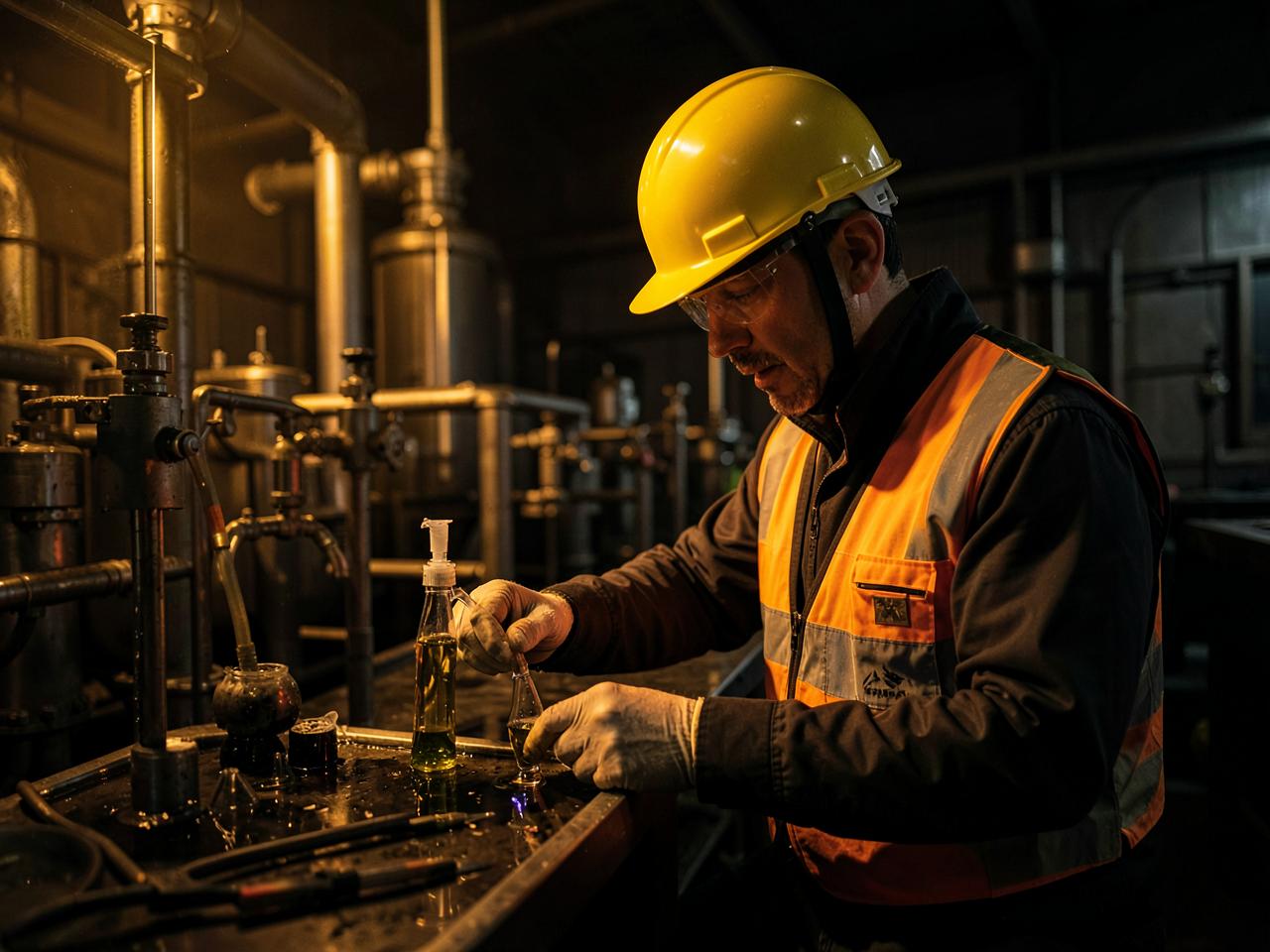 Profissional analisando amostra em laboratório de estação de tratamento